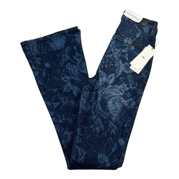 7 For All Mankind Jeans 24 Indigo Fairytale‎ Floral High Rise Skinny Bootcut - Picture 2 of 16
